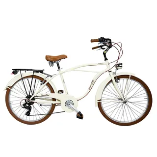 Dolce Vita by Canellini Fahrrad Cruiser Herren Aluminium mit Korb - Beige - Weiß