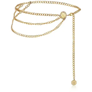 Taillenkette Gürtel für Frauen Mehrschichtig Gürtel Bauchkette Gürtel Verstellbare Kettengürtel Körperkette Schmuck für Kleid (Gold, 44,3 Zoll)