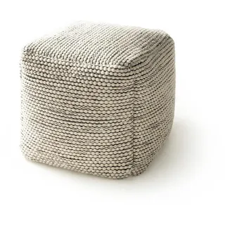 benuta Pure Woll-Pouf handgefertigt Rocco Beige/Schwarz 45x45x45 cm , Textil , Beton Optik , Quadratisch , 45x45x45 cm , Wohnzimmer, Sessel, Hocker & Hockerbänke, Poufs