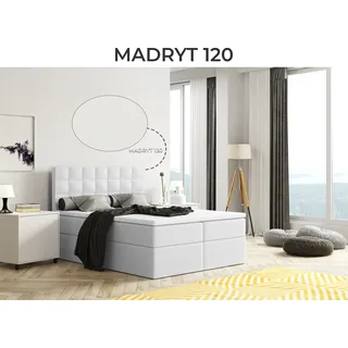Bett, Boxspringbett MERA mit Bettkästen, OHNE Topper, Doppelbett, Stauraum, Schlafzimmer, Polsterbett, Bettgestell (180x200, Weiss - Madryt 120) - Weiß