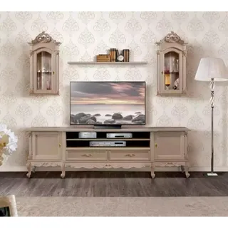 Wohnwand Lowboard Modern Wohnzimmer Braun Regale Holz 2x Wandvitrine Neu - Beige