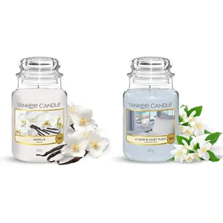 Yankee Candle große Duftkerze im Glas, Vanilla, Brenndauer bis zu 150 Stunden & große Duftkerze im Glas, A Calm and Quiet Place, Brenndauer bis zu 150 Stunden