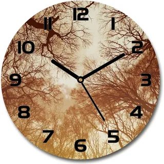 Wanduhr aus Glas 30fi Glasbild Glasuhr Gehärtetes Glas - schwarze-zeiger - Forest - Braun