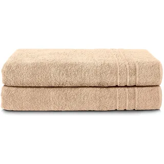 Komfortec 2er Saunatuch Set 70x200 cm aus 100% Baumwolle, XXL-Saunatücher, Sauna Handtuch, Weich, Groß, Frottee, Schnelltrocknend, Sand/Beige