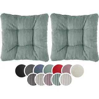 sleepling 2er Set Stuhlkissen 38x38cm, Sitzkissen Stuhl Bank, Cord Türkis | Weicher Möbelstoff 38 x 38 cm, Indoor & Outdoor, Made in EU, OEKO-Tex, Waschbar bis 30 Grad, 2 Stück