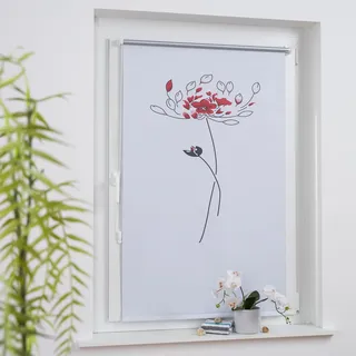 LIEDECO Seitenzugrollo Druck Blume 45 x 150 cm rot/weiß