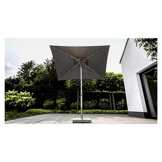 KETTLER EASY PUSH Stockschirm 150 x 210 cm – neigungsverstellbarer Sonnenschirm aus Aluminium und Polyester mit Teflon™-Beschichtung – Mittelmastschirm mit UPF 50+ Sonnenschutz – silber/charcoal - Silber, Schwarz