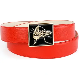 Anthoni Crown Ledergürtel, mit handgefertigter Glasur-Schließe, Bicolor-Optik, rot