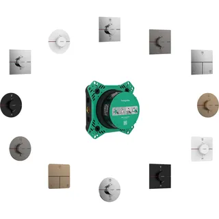 Hansgrohe ShowerSelect Comfort E Thermostat, Unterputz, 2 Verbraucher, eckige Rosette, 15572340 Dusch-Mischbatterie Schwarz, Chrom