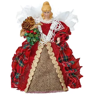 Weihnachtsengel Baum Schaustück Rot Schottenmuster mit Feder Flügel 20cm Premier
