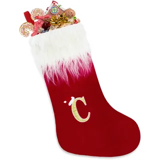 Weihnachtsstrumpf, 50cm Weißer Bart Weihnachtsstrumpf Gestrickt , Personalisierte Weihnachtsstrümpfe mit Buchstaben, Weihnachtsbaum Kamin Hängende Ornamente für Weihnachtsbaum,Heim,Wand und Treppe