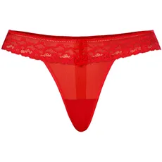 Teyli String Tanga Damen mit Zarter Spitze Verziert - Strings & Tangas für Damen aus Transparentem Mesh - Tanger Rot XS