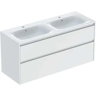 Geberit Renova Plan Set Doppelmöbelwaschtisch schmaler Rand, mit Unterschrank, 2 Schubladen, 130x62,1x48cm, 504.042.00.8, Farbe: Waschtisch: weiß/KeraTect, Front/Korpus: weiß/lackiert seidenmatt
