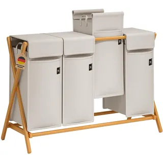 AdelDream 200L Wäschekorb mit 4 Fächern – Bambus Wäschesammler & Wäschesortierer, Wäsche Sortiersystem, X-förmige Wäschebox, Beige