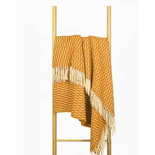 Nostra Zelandia 100% Reine Wolldecke – Warme, atmungsaktive und leichte Wolldecke für Sofa, Bett und Outdoor-Bereich, temperaturregulierender Komfort mit Fransen (Senf)