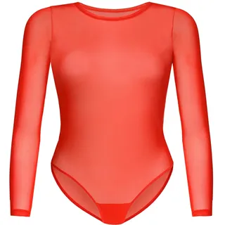 Teyli Bodysuit Women Damen Body Elegant - Mesh Top Body Langarm Damen - Body Damen Langarm Bodysuit Women Langarm Rot M