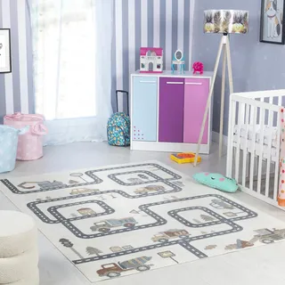 Livabliss Spielmatte Kinder waschbar - Cartoon 160x213 cm, Waschbarer Kinderzimmer oder Babyzimmer, Krabbel oder Spiel - Babymatte für Jungen & Mädchen, Creme