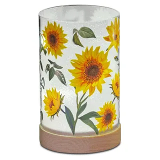 formano LED Deko Licht Sonnenblumen Stimmungslicht Glaszylinder 15 cm Holzsockel - Bunt