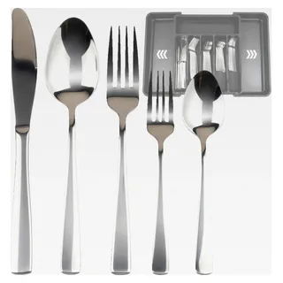 Besteckset für 6 Personen (30-teilig) mit ausziehbarem Besteckkasten für Schubladen