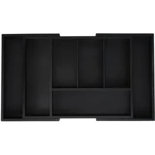 Relaxdays Besteckkasten, ausziehbar, 5 bis 7 Fächer, Schubladen Ordnungssystem, Bambus & MDF, Besteck Organizer, schwarz