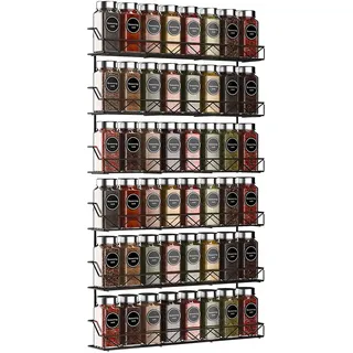 Bomclap Gewürzregale zum Aufhängen Wand, 2er-Set, großer Gewürz-Organizer für die Aufbewahrung von Gläsern, Metall schmale, an der Wand Gewürzregale für Küchenwand oder Schranktüren (schwarz)