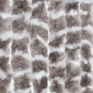 Moritz Flauschvorhang aus Chenille 90 x 220 cm taupe weiß gesteift Türvorhang als Fliegenschutz Insektenschutz für Camping Wohnwagen - Taupe, Weiß