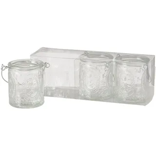 Boltze Windlicht Country (Glas, 3-tlg, transparent, 7 cm Höhe, modernes Design, Garten Deko, Tisch Deko, Windlicht, Teelicht Glas) 6067100, Klar