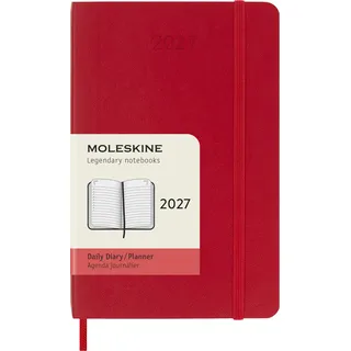 Moleskine Tageskalender 2027, 12-Monats-Planer mit Softcover, Elastischer Verschluss, Format Pocket 9x14 Cm, Farbe Scharlachrot