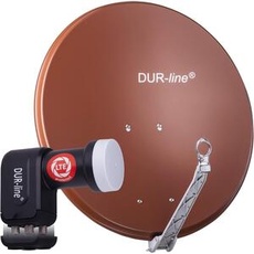 DUR-line 4 Teilnehmer Set - Qualitäts-Alu-Satelliten-Komplettanlage - Select 75cm/80cm Spiegel/Schüssel Rot + Quad LNB - für 4 Receiver/TV [Neuste Technik, DVB-S2, 4K, 3D]