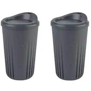 APS 67553 Mehrwegbecher Set To Go, 2 Becher + 2 Deckel, 400 ml, Polypropylen, anthrazit