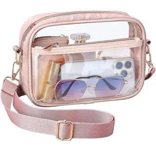 APMGONT Durchsichtige Umhängetasche, PVC Transparente Tasche Damen Crossbody Schultertasche Wasserdichte Sling Bag mit Verstellbarem Gurt für Konzerte Sportveranstaltungen Shopping Reisen (rosa)