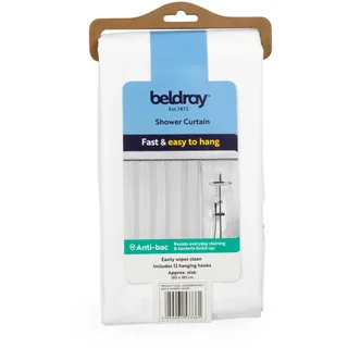 Beldray Antibakterieller Duschvorhang – behandelt mit Zinkpyrithion, wasserdichtes PEVA schützt vor Gerüchen, inklusive 12 Aufhängehaken, abwischbar, einfach aufzuhängen, Größe ca. 180 x 180 cm