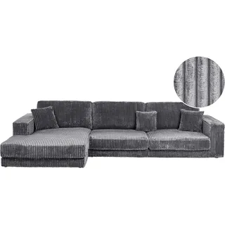 Beliani Ecksofa 4-Sitzer LOFOTEN Cord Dunkelgrau Rechtsseitig