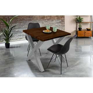 Esstisch Baumkante Holz-Optik Nussbaum 80 x 80 X-Gestell silber JOSY - Braun