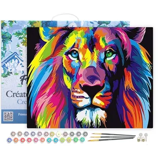 Figured'Art Malen Nach Zahlen Erwachsene Mit Rahmen Pop Art Löwe - Paint by Numbers Basteln DIY Bastelset 40x50cm Leinwand gespannt auf Holzrahmen