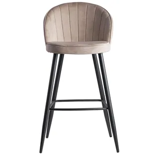 FineBuy Barhocker Samt Beige Hocker mit Lehne Küchenhocker Skandinavisch Stoff / Metall 110 kg Design Barstuhl Tresenhocker Bistrohocker Gepolstert - Beige