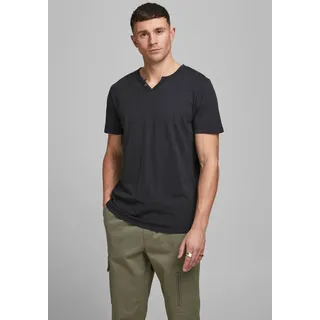 T-Shirt JACK & JONES "SPLIT NECK TEE", Herren, Gr. XXL, schwarz, Jersey, Obermaterial: 100% Baumwolle, schmal hüftbedeckend, V-Ausschnitt, gerader Abschluss, Shirts T-Shirt, mit V-Ausschnitt