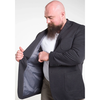 Jerseysakko MAN'S WORLD PLUS "Grosse Grössen", Herren, Gr. 74, grau (dunkel grau), Jersey, Obermaterial: 79% Polyester, 21% Viskose. Futter: 100% Polyester. Ärmelfutter: 98% Baumwolle, 2% Elasthan, unifarben, bequem, mit Knöpfen, Sakkos Jerseysakko