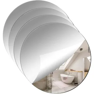 SKDFHOD 4 Stück Runde Selbstklebende Spiegel aus Acryl, Selbstklebende Fliesenspiegel Spiegel zum Aufkleben, 20 x 20 cm Wandspiegel Set, für Wand Schule Zuhause Wohnzimmer Badezimmer Schlafzimmer