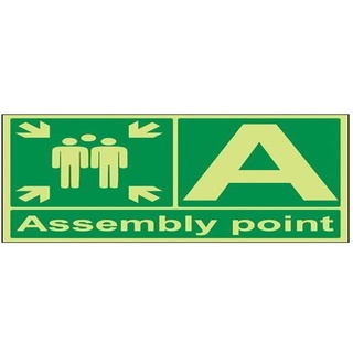 vsafety 17006bq-g Fire Assembly Point Schild, ASSEMBLY Point mit Buchstabe, Kunststoff, Landschaft, 600 mm x 400 mm, grün