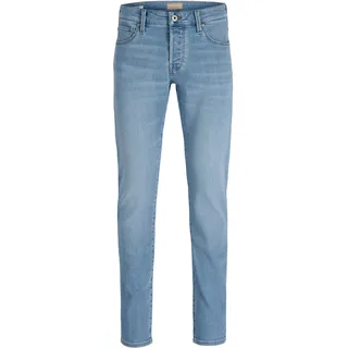 Slim-fit-Jeans JACK & JONES "JJIGLENN JJICON", Herren, Gr. 36, Länge 34, blau denim, Denim/Jeans, Obermaterial: 77% Baumwolle, 14% Polyester, 8% Viskose, 1% Elasthan, Abriebeffekte, slim fit, Jeans Slim-fit-Jeans