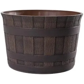 Jinfa Pflanzkübel Kunststoff Holzoptik | Farbe Kastanie | Design Barrique Ø 36 cm | Blumenkübel Übertopf Balkon, Terrasse & Garten | Robust & Wetterfest