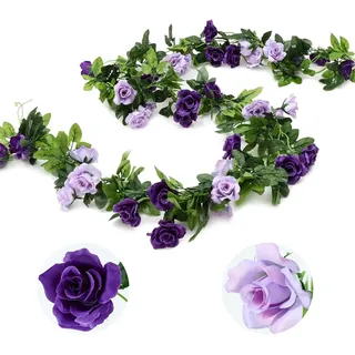 Veryhome 3Pcs Künstliche Rose Vine Seidenblumen Gefälschte Rose Vine Girlande Pflanze 3Pcs 13 Köpfe 7,9FT Floral Efeu Dekoration für Zuhause Hochzeitsarrangements Party Garten Dekor (Lila)