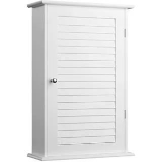 BAKAJI Schrank Schrank für Badezimmer, Wand, Einzeltür, Zwei Etagen, modernes Design, platzsparend, Innenregale, Holz, Farbe: Weiß, Maße: 40 x 16 x 60 cm