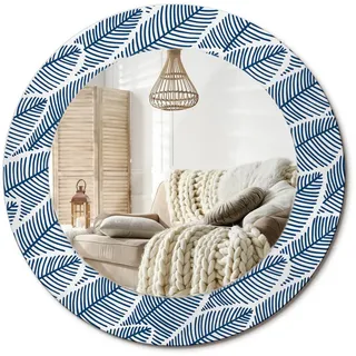 Wallfluent Spiegel Rund Ø 50 cm mit Aufdruck , Blau , Glas , 50x50x0.4 cm , Spiegel, Wandspiegel