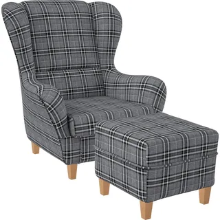 Supellex Sofia Ohrensessel mit Hocker | Design Oxford Grau - Grau