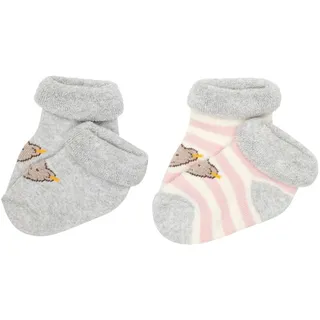 Steiff Baby Unisex Socken, 2er Pack - Bio-Baumwolle, Teddy-Motiv, uni/gestreift Rosa 17-18