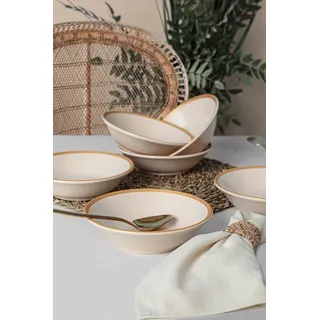 Hermia Concept, ST042306F950A841700MACD700, Tellerset (6 Stück), 100 % KERAMIK, Creme, 18 cm - Creme, Gold