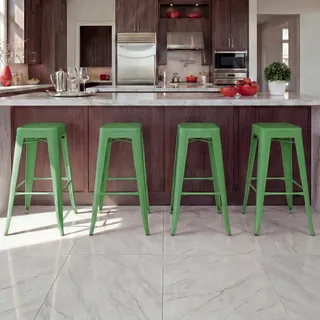 4er-Set Barhocker HWC-A73, Barstuhl Tresenhocker, Metall Industriedesign stapelbar grün - Grün