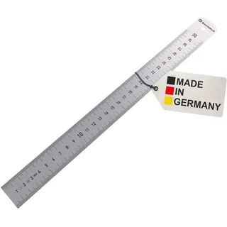 BAUHELD® Stahllineal 300mm - EG-1 - [Made in Germany] - Metall-Lineal mit Messskala in Zoll und Zentimeter - Stahl-Maßstab aus rostfreiem Edelstahl - 30 cm Anreißlineal inklusive Aufhängelochung